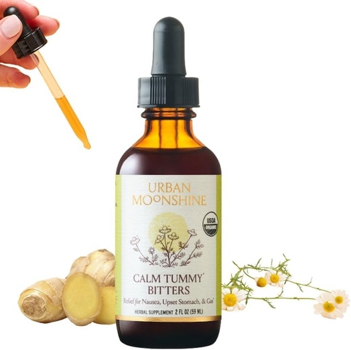 [BRSWIHYNCMMRKCYV] Urban Moonshine Calm Tummy Bitters - Certified Organic - Relief pentru Greață și Stomac supărat* - Bloating Relief* - Soothes Digestion* - Digestive Bitters - Gluten Free Herbal Supplement - 2 Fl Oz