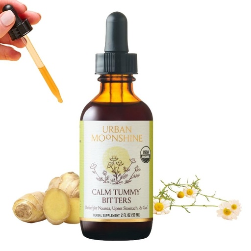 [BRSWIHYNCMMRKCYV] Urban Moonshine Calm Tummy Digestive Bitters - Relief for Nausea & Upset Stomach - Debloat - Digestive Health - Certified Organic - Ginger - Dandelion Root - Chamomile - 2 Fl Oz