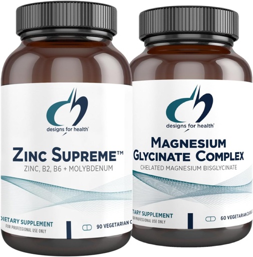 [BRSROGARA4HQGDTP] Designs for Health Magnesium Glycinate Complex (60 Capsules) " Zinc Supreme (90 Capsules) - High Absorption Magnesium with Zinc Bisglycinate Chelate with Cofactors for Immune Support