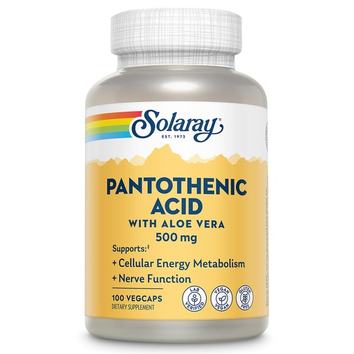 [BRSWIZYZOMCBE33O] SOLARAY Pantothenic Acid 500mg - Pantothenic Acid Supplement (Vitamin B5) - Essential B Complex Vitamin - Nervous System and Cellular Energy Support - Vegan, Gluten Free, 60-Day Guaratee, 100 Servings