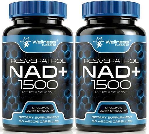 [BRSROFAQAQMGGETF] WELLNESS LABSRX Liposomal NAD Supplement, 1500mg - NAD Resveratrol Supplement for Women and Men, NAD+ Support Cellular Health, Energy & Anti Aging - 2 Pack