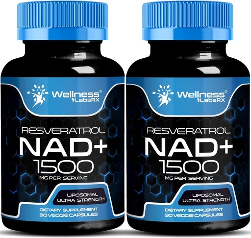 [BRSROFAQAQMGGETF] WELLNESS LABSRX NAD Supplement, 1500mg - Liposomal NAD+ Supplement with Resveratrol, NAD Plus Boosting - Support Cellular Health, Stamina & Healthy Aging - Ultra Strength Capsules, USA Made - 2 Pack