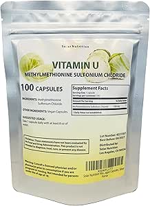 [BRSRA2QTCF6AM33H] Vitamin U, Methylmethionine Sulfonium Chloride 500 mg, 100 Vegan Capsules, Silver