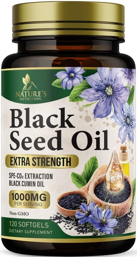 [BRSWGGAYAACAAF36] Black Cumin Seed Oil Capsules 1000mg per Serving - Premium Nigella Sativa Blackseed, Pure Natural Black Seed Oil & Antioxidant for Skin & Immune Support - Bottled in USA Supplement - 120 Softgels