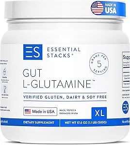 [BRSROEA3BMCAYAAZ] Essential Stacks Gut L-Glutamine Powder - Exclusively Made in USA - Pure L Glutamine Powder for Gut Health (100 Servings, Unflavored)