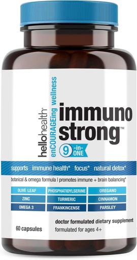 [BRSW2BQOOAOWY3D5] Daily Immune Support Supplement Immunostrong 10-in-1 Immunity Vitamins with Immune Booster Oregano, Olive Leaf, Soothing Antioxidant Omega 3, Turmeric Curcumin & Zinc Vitamins for Adults & Kids -60 ct