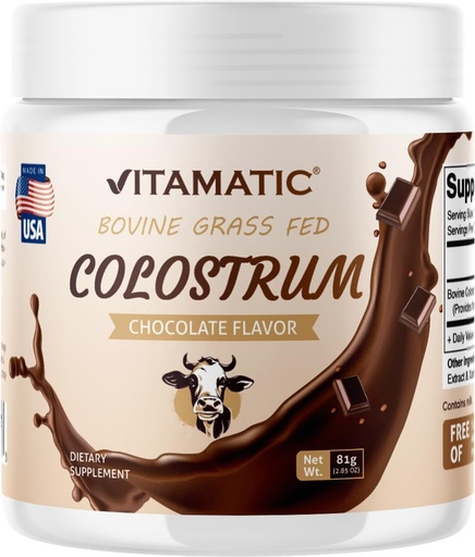 [BRSROCACCB7QEFDL] Vitamatic Bovine Colostrum Powder - Suplemento para Gut Health, Hair Growth, Beauty, Muscle Recovery, &amp; Immune Support - Easy to Mix - 81 Gram - 30 Servings (Chocolate Flavor)