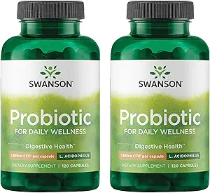 [BRSRMEIFOBYREYLL] Swanson Probiotic - Digestive Health Supplement w/ 1 Billion CFU per Capsule - Natural Formula Supporting Bowel Regularity & Daily Wellness - (120 Capsules) (2 Pack)