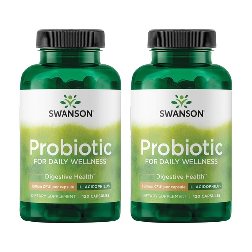 [BRSRMEIFOBYREYLL] Swanson Probiotic - Digestive Health Supplement w/ 1 Billion CFU per Capsule - Natural Formula Supporting Bowel Regularity & Daily Wellness - (120 Capsules) (2 Pack)