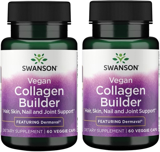 [BRSRMEIFOEFBOAI3] Swanson Vegan Collagen Builder - Com Dermaval - Cabelo, Pele, Saúde das unhas - 60 Veg Caps (2 Pack)
