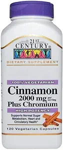 [BRSWKFD7AF4RSADK] 21st Century Cinnamon 2000 mg Per Serving Plus Chromium Vegetarian Capsules 120 ea(Pack of 4)