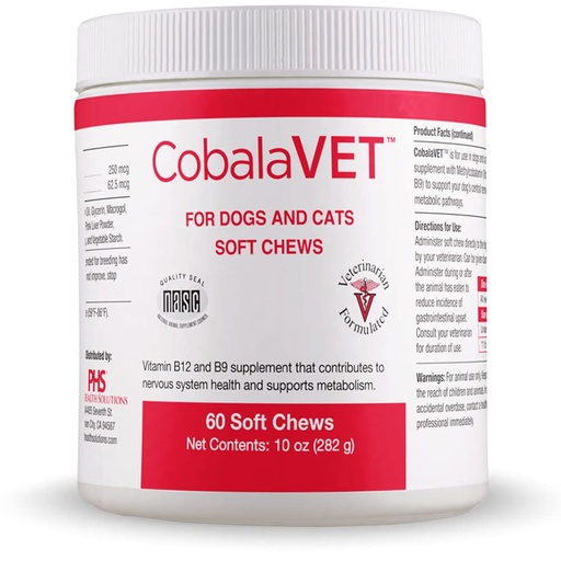 [BRSW2ZL6DN7RMD3P] CobalaVet Vitamin B12 & B9 for Small Dogs & Cats - Supports The Nervous System, Brain Function, Immune Defenses & Cell Growth - Blood Cell Formation - Metabolic Pathway - 60 Soft Chews