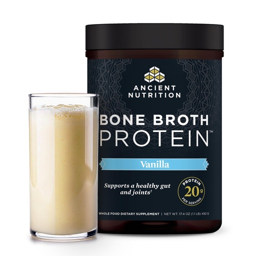 [BRSWKFQGA57QAYL4] Ancient Nutrition Grass Fed, Cage Free, Bone Broth Protein Powder, 20g Protein, Hydrolyzed Collagen Peptides, Keto & Paleo Friendly, Supports Joint, Gut Health, Vanilla, 20 Servings
