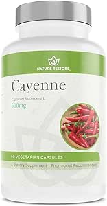 [BRSWKFL6C4MRK2TU] Nature Restore Cayenne Pepper Extract Supplement, Standardized to 0.45 Percent Capsaicin, 70,000 Scoville Heat Units, 90 Capsules, Manufactured in USA, Non-GMO & Gluten Free