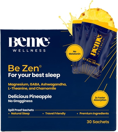 [BRSRAFICBMOREYAU] BeMe BeZen Sleep Aid Supplement Natural Without Melatonin - 2X Absorption Than Pills - Sleep aids for Adults with Magnesium, Ashwagandha, Chamomile, L-Theanine & GABA - Delicious Pineapple