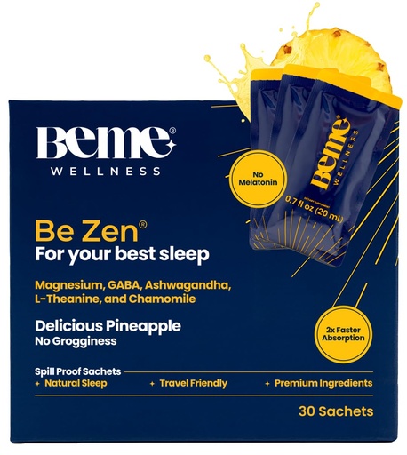 [BRSRAFICBMOREYAU] BeMe Magnesium Drink for Sleep - Melatonin-Free Magnesium for Sleep with Ashwagandha, L-Theanine & GABA - Fast-Absorbing Calm Pineapple - 30 Sachets