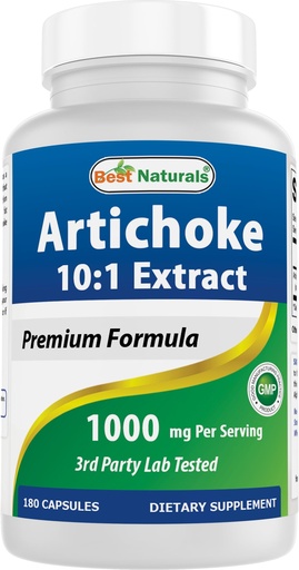 [BRSWGCYPO4GROH3H] Best Naturals Artichoke Extract 1000 mg Per Serving- 3rd Party Lab Tested - 180 Capsules