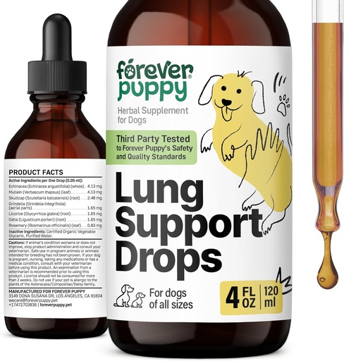 [BRSRAYAEOYNQMELV] Forever Puppy Lung Support Drops for Dogs - Respiratory Health Supplements - Mullein Leaf & Echinacea Herb for Lungs - Liquid Dog Vitamins and Supplements - Sugar & Alcohol-Free Tincture - 4 fl oz