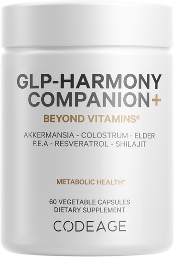 [BRSROCYECB5R4YD2] GLP-Harmony Companion+ papildinājums - GLP-1 Agonistu atbalsts - Lion's Mane, Pea, Colostrum, Shilajit, Akkermansia, Elder, Citrus Bioflavonoids, Broccoli, Resveratrol - Ne-GMO - 60 kapsulas