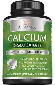 [BRSWGBD5C5YA2CLD] Sunergetic Premium Calcium D-Glucarate Supplement with Milk Thistle Extract - Calcium D-Glucarate for Liver Support & Detox Support – 500mg of Calcium D-Glucarate Per Serving – 60 Capsules