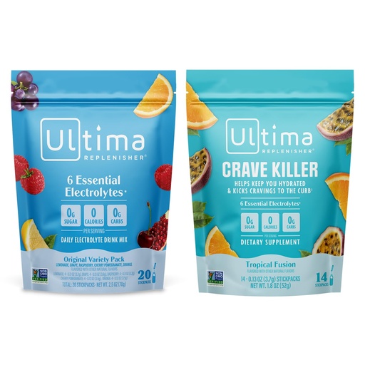 [BRSRAHD2CAGR4ALP] Ultima Replenisher Electrolyte Powder Drink Mix Bundle – Sugar Free – Variety, Crave Killer – 20 Stickpacks, 14 Stickpacks – 6 Electrolytes and Minerals – Keto Friendly, Vegan, Non-GMO