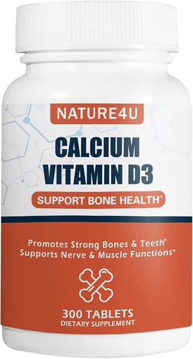[BRSW22YKAAMWAEQV] Calcium 1000 mg with Vitamin D3, Bone Health Supplement for Adults, Support Muscel Nerve Health and Calcium Absorption, 300 Tablet