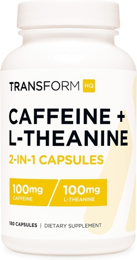 [BRSROZYZOQHQMCDO] TransformHQ Caffeine & L-Theanine (100mg Each) 180 Caps - Gluten Free, Non-GMO