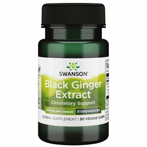 [BRSWGYL4PMFRSYLZ] Swanson Black Ginger Extract - Promotes Healthy Blood Circulation and Physical Vigor - May Aid Heart Health, Muscle Tissue, and Wellbeing - (30 Veggie Capsules, 100mg Each) 1 Pack