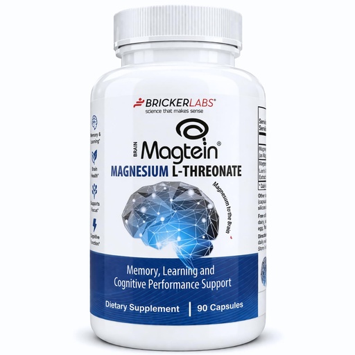 [BRSWYFILAQPWA3LJ] Bricker Labs Magtein Magnesium L-Threonate Supplement – Brain Health, Memory, Focus, Learning & Cognitive Function Support – 90 Capsules, 30 Servings | 30 Servings, Brain Health Support, Memory & Focus Support, Learning & Cognitive Function Support