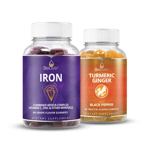 [BRSWYEA3OIPG2FDG] BeLive Iron and Turmeric for Blood Oxygen, Energy, Immune Support, Healthy Skin, and Mobility Support