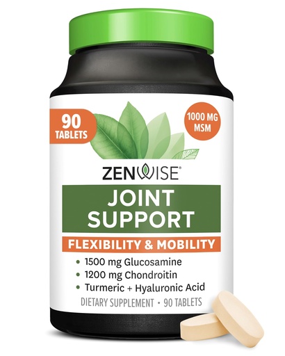 [BRSWGAICBMMAIHLV] Zenwise Health Joint Support Supplement with Glucosamine Chondroitin MSM, Curcumin & Sulfate - Joint Health for Women & Men - Mobility & Flexibility Support for Knee, Cartilage & Bone - 90 Count