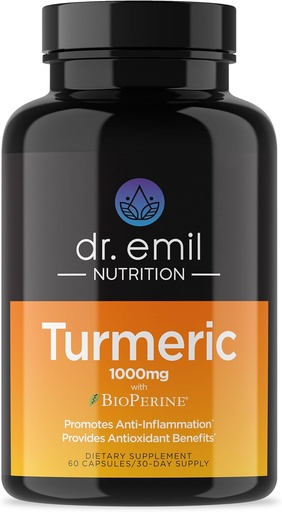 [BRSRMZL3B4FRGH34] DR. EMIL NUTRITION Turmeric Curcumin with Black Pepper Supplement - Turmeric Capsules with BioPerine for Easy Absorption - 1000mg Turmeric Supplement, 60 Capsules