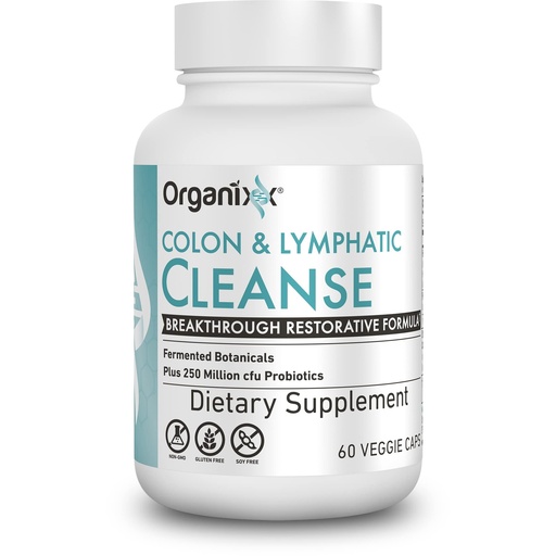 [BRSRMAAYCANBQCTK] Organixx Lymphatic & Colon Cleanse Supplement, 250 Million CFU Probiotics for Gut Health, Digestive & Lymphatic Support, Gluten Free, Non GMO, 60 Vegetarian Capsules