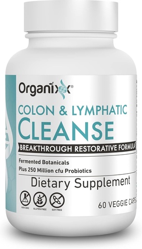 [BRSRMAAYCANBQCTK] Organixx Lymphatic & Colon Cleanse Supplement, 250 milioni di CFU Probiotici per la salute del fegato, supporto digestivo e linfatico, senza glutine, non OGM, 60 capsule vegetariane
