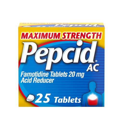 [BRSWIZYABMOQOADI] Pepcid AC Maximum Strength Heartburn Relief Tablets, OTC Medicine Prevents & Relieves Heartburn & Acid Reflux Due to Acid Indigestion, 20mg Famotidine Acid Reducer, Fast-Acting, 25 ct