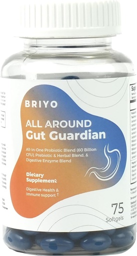 [BRSRAEINBUAWC3DX] Briyo Gut Guardian Gut Health Support - 60 Billion CFU Probiotics, Prebiotics, Digestive Enzymes, and Herbs for Digestion & Immune Health - Relieves Constipation, Diarrhea, Gas & Bloating