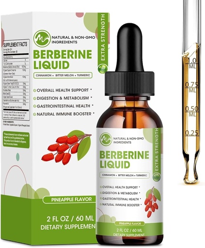 [BRSRAYD4AAPRQCY6] Berberine Supplement Liquid Drops, Berberine with Ceylon Cinnamon, Turmeric, Resveratrol, Bitter Melon, & More-Extra Strength Vegan Supplement, Supports Immune System & Digestive System