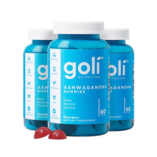 [BRSW2ZQ5OJ5GKGYZ] Goli Ashwagandha & Vitamin D Gummy - 180 Count - Mixed Berry, KSM-66, Vegan, Plant Based, Non-GMO, Gluten-Free & Gelatin Free Relax. Restore. Unwind, Pack of 3