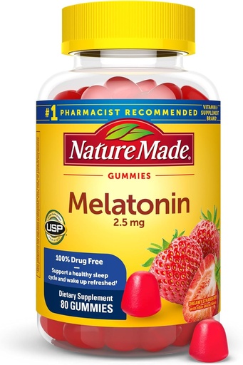 [BRSWGZQYABYBM2QZ] Nature Made Melatonin Gummies 2.5 mg, 100% Drug Free Sleep Aid for Adults, Melatonin Supplement 80 Count, 80 Day Supply