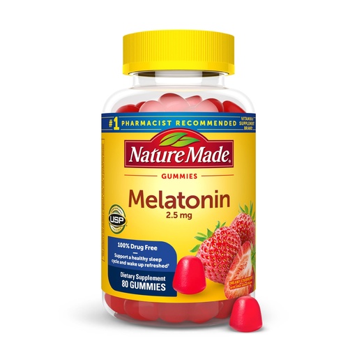 [BRSWGZQYABYBM2QZ] Nature Made Melatonin Gummies 2.5 mg, 100% Drug Free Sleep Aid for Adults, Melatonin Supplement 80 Count, 80 Day Supply