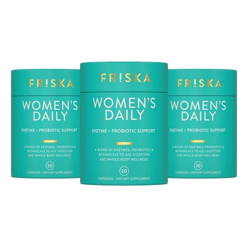[BRSWYFIOAABGYGTX] Friska Women’s Daily Gut Support - Pre/Post Meal, Digestive Enzymes, Probiotic DE111 for Bloating & Digestive Balance, Vitamin D, Cranberry & Biotin for Hair, Nail & Urinary Health, 90 Capsules