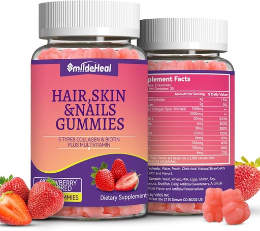 [BRSRA2QCAAPBSH3G] 2 Pack Hair Skin and Nails Gummies with Biotin Collagen Vitamins for Women - Support Healthy Hair, Skin & Nails - 120 Count