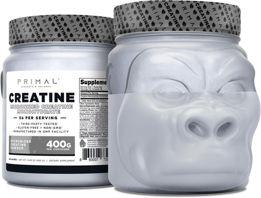 [BRSROGD4CR7ROFDP] Primal Creatine Monohydrate Powder (400 Grams) | Unflavored Micronized Creatine Muscle Development Supplement for Pre-Workout & Recovery | 5g Creatine Monohydrate per Serving