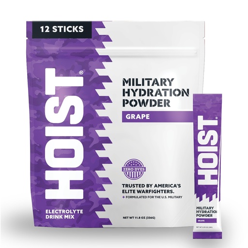 [BRSW2AY5CVYRAHQY] HOIST Electrolyte Drink Mix Powder Sticks – Rapid Rehydration, Military Hydration Formula – Grape (12 Single-Serve Packs)