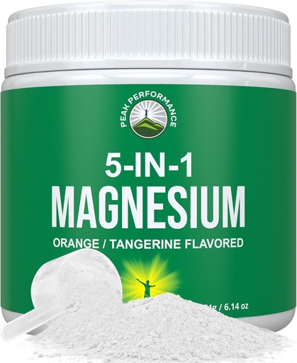 [BRSROBAYDN5Q233D] 5-in-1 Magnesium Powder Drink for Women & Men. Magnesium Glycinate + Citrate + Malate + Chelate + Taurate. Great Tasting Vegan Supplement for Muscle Relaxation, Sleep, Cramps. Orange Flavor