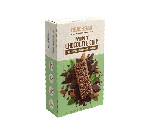 [BRSRAFIPOUCR6AL3] BODI BEACHBAR Plant- alapú menta csokoládé chip - Protein Rich Vegan Snack Bar, Gluténmentes, alacsony glikémiás index, 10g fehérje, 150 kalória, 15 bárok dobozonként