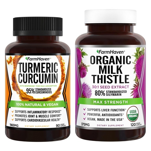 [BRSWYGQYA4AR43DJ] FarmHaven Milk Thistle 120 Capsules and Turmeric Curcumin 90 Capsules