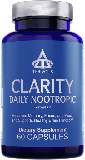 [BRSWG2QTOIMRYHT5] Thrivous Clarity Daily Nootropic – Cognitive Support & Mood Formula with Bacopa (Synapsa®), L-Theanine, Rhodiola Rosea, Vitamin B Complex & Zinc Picolinate – 60 Vegan Capsules