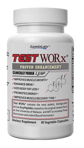 [BRSWIZIPDECQYHTE] Superior Labs Test Worx Natural Testosterone Booster Supplement with Clinically Proven LJ100 and 8 Other Powerful Ingredients - Noticeable Increase in Energy, Stamina, Recovery, Sleep and Mood