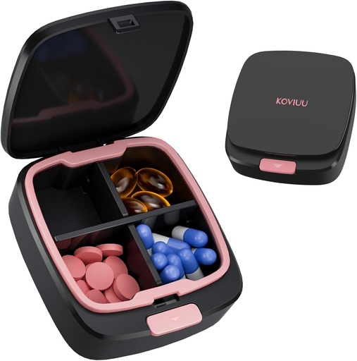 [BRSRM2Y2B4OQK2DK] Daily Pill Box 4 Times a Day, Small Pill Case, Travel Pill Organizer, 4 Compartments Compact Portable Pill Container Holder för vitamin, medicin, tillägg, fiskolja, rosa